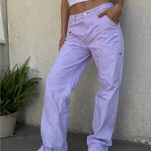The Kript Lavender Cotton Carpenter Pants Straight Leg Utility Mid Rise M